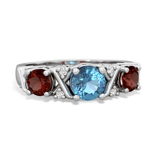 Blue Topaz Genuine Swiss Blue Topaz with Genuine Garnet and  Hugs and Kisses ring Ring
