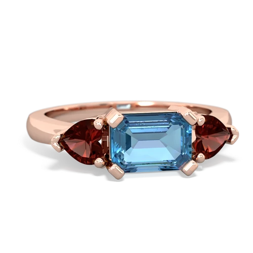 Blue Topaz Genuine Swiss Blue Topaz with Genuine Garnet and  Three Stone ring Ring