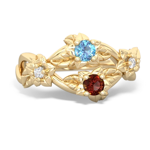 Blue Topaz Genuine Swiss Blue Topaz with Genuine Garnet Sparkling Bouquet ring Ring