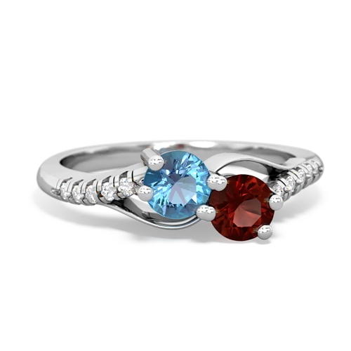 blue topaz-garnet two stone infinity ring