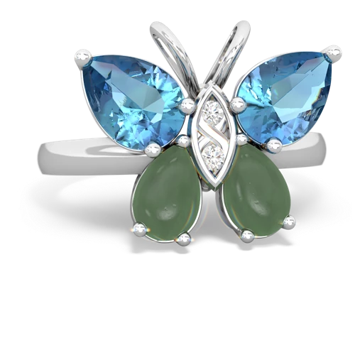 blue topaz-jade butterfly ring