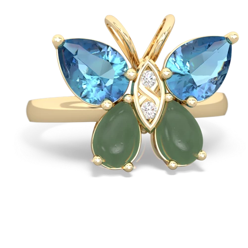 blue topaz-jade butterfly ring
