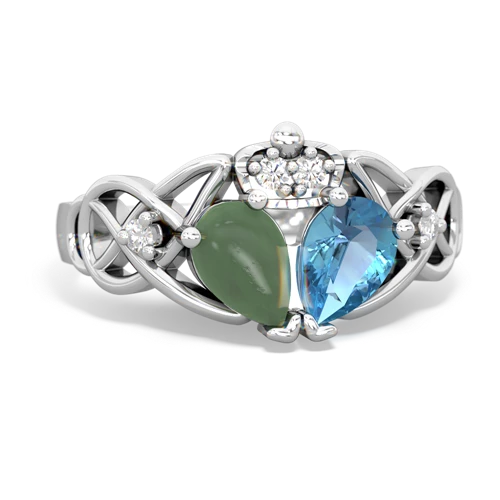blue topaz-jade claddagh ring