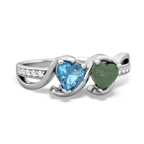 blue topaz-jade double heart ring