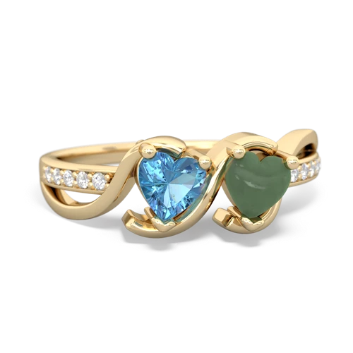 blue topaz-jade double heart ring