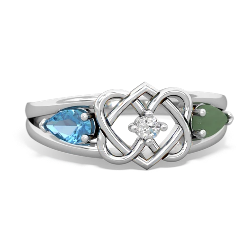 blue topaz-jade double heart ring