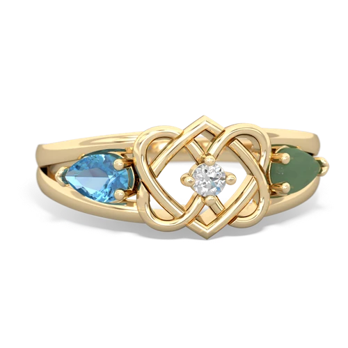 blue topaz-jade double heart ring