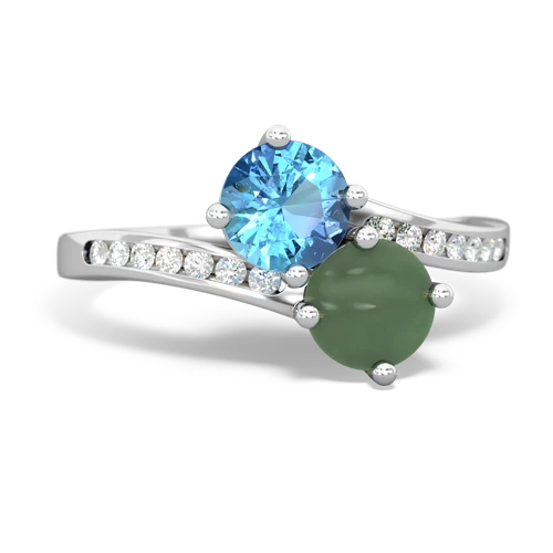 blue topaz-jade two stone channel ring