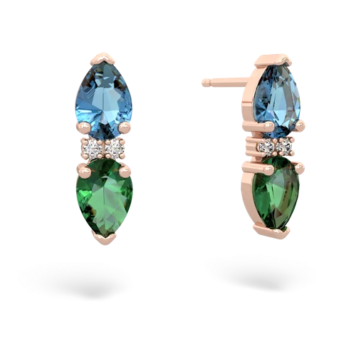 blue topaz-lab emerald bowtie earrings