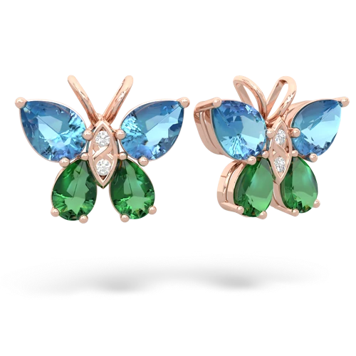 blue topaz-lab emerald butterfly earrings