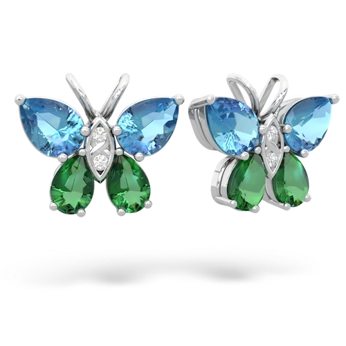 blue topaz-lab emerald butterfly earrings