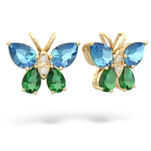 blue topaz-lab emerald butterfly earrings