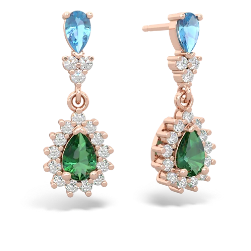 blue topaz-lab emerald dangle earrings