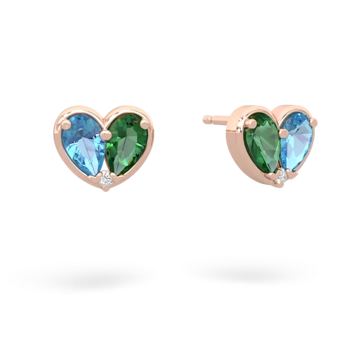 blue topaz-lab emerald one heart earrings