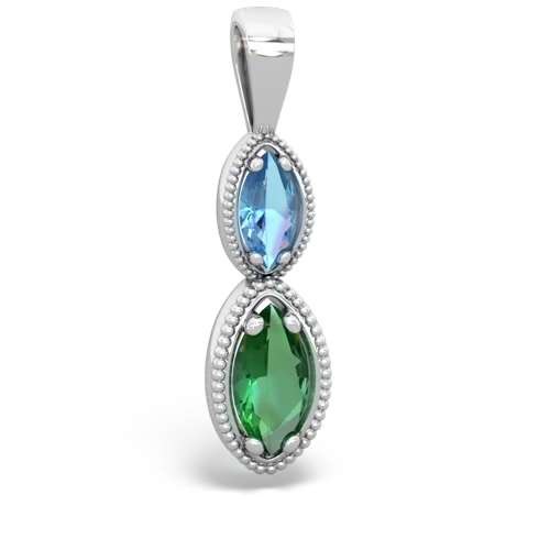 blue topaz-lab emerald antique milgrain pendant