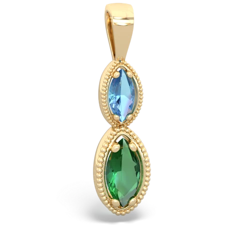 blue topaz-lab emerald antique milgrain pendant