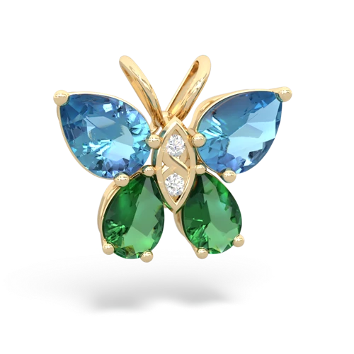 blue topaz-lab emerald butterfly pendant