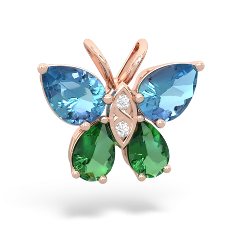 blue topaz-lab emerald butterfly pendant