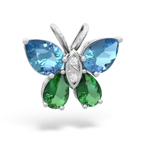 blue topaz-lab emerald butterfly pendant