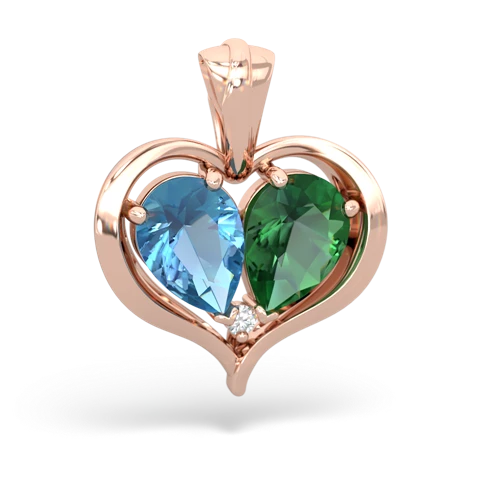 blue topaz-lab emerald half heart whole pendant