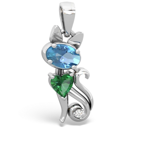 blue topaz-lab emerald kitten pendant