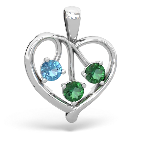Blue Topaz Genuine Swiss Blue Topaz with Lab Created Emerald and Genuine Pink Tourmaline Glowing Heart pendant Pendant