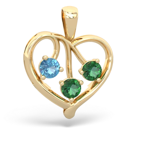 blue topaz-lab emerald love heart pendant
