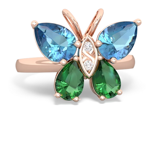 blue topaz-lab emerald butterfly ring