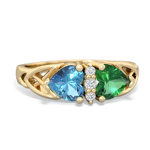blue topaz-lab emerald celtic ring
