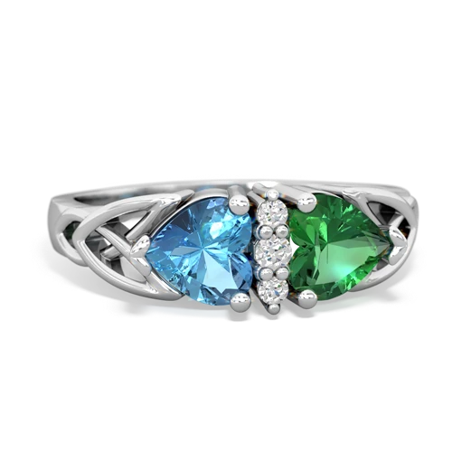 blue topaz-lab emerald celtic ring