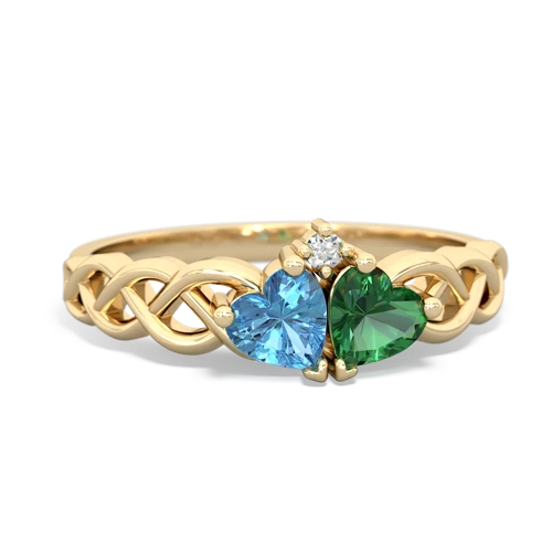 blue topaz-lab emerald celtic braid ring