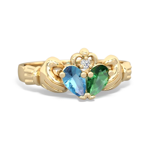 blue topaz-lab emerald claddagh ring
