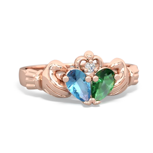 blue topaz-lab emerald claddagh ring