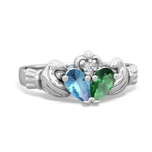 blue topaz-lab emerald claddagh ring