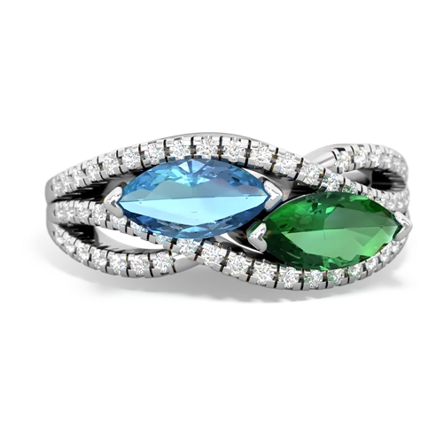 blue topaz-lab emerald double heart ring