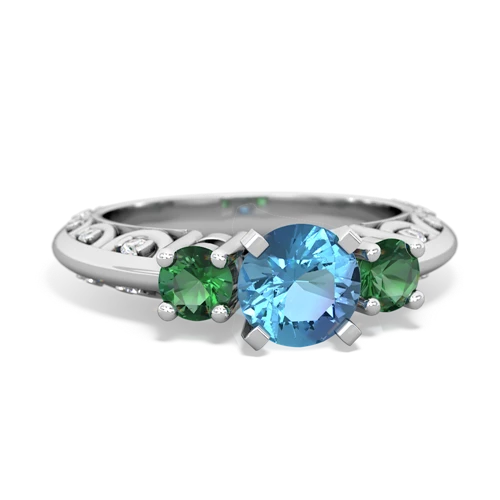 blue topaz-lab emerald engagement ring