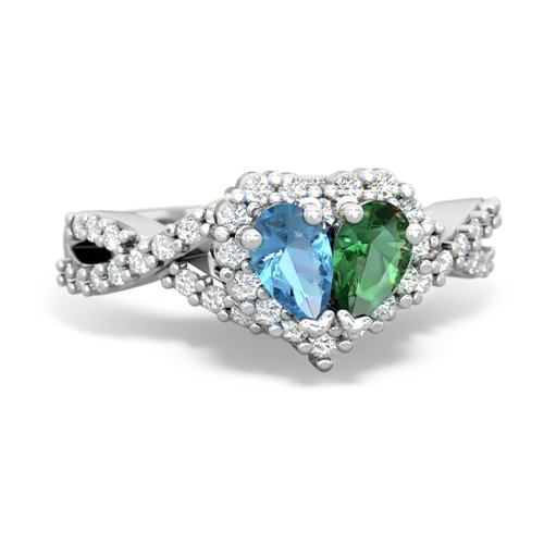 blue topaz-lab emerald engagement ring