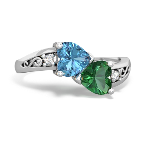 blue topaz-lab emerald filligree ring