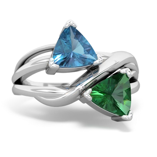 blue topaz-lab emerald filligree ring