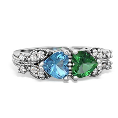 blue topaz-lab emerald keepsake butterfly ring