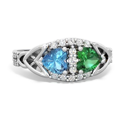 blue topaz-lab emerald keepsake engagement ring