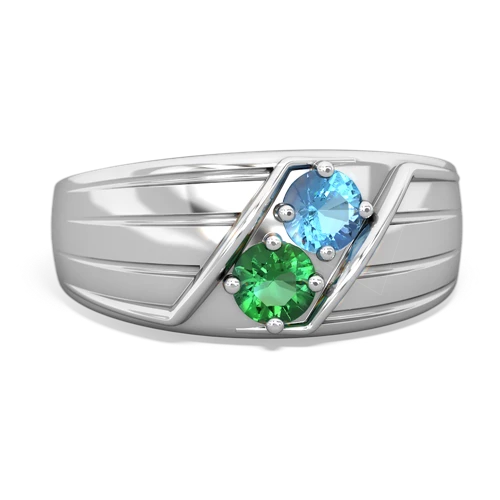 blue topaz-lab emerald mens ring