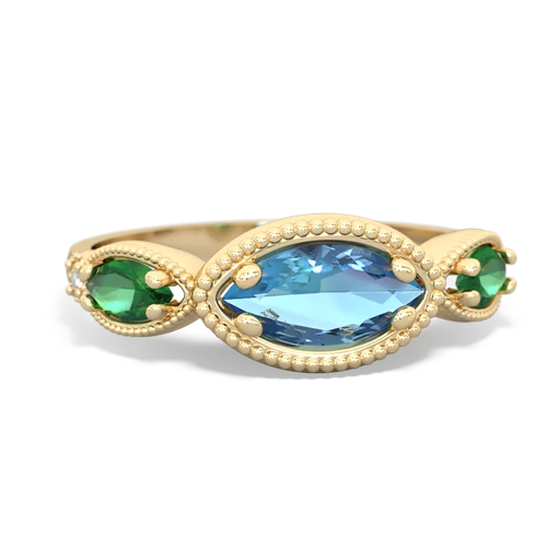 Blue Topaz Genuine Swiss Blue Topaz with Lab Created Emerald and Genuine Garnet Antique Style Keepsake ring Ring
