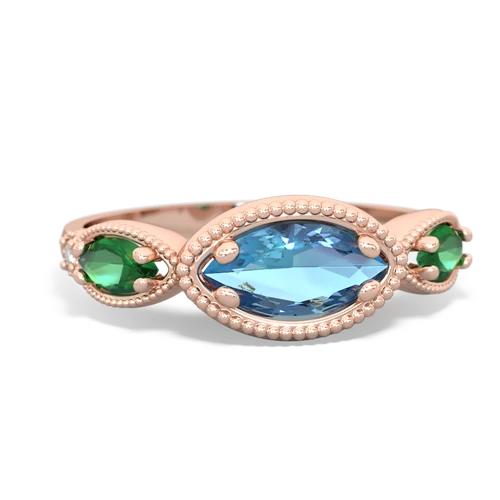 blue topaz-lab emerald milgrain marquise ring