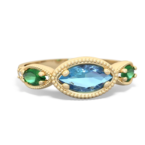 blue topaz-lab emerald milgrain marquise ring