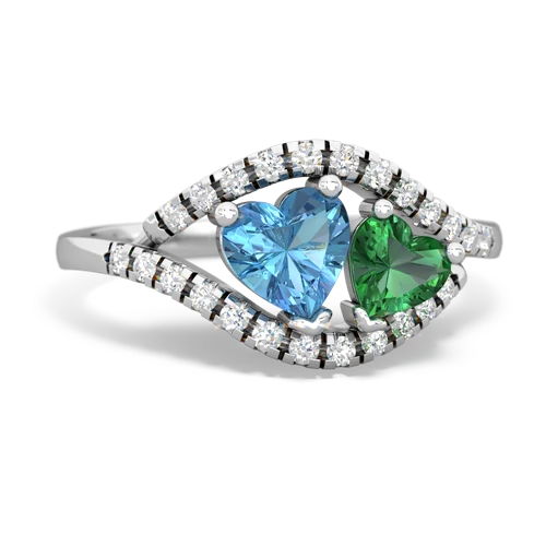 blue topaz-lab emerald mother child ring