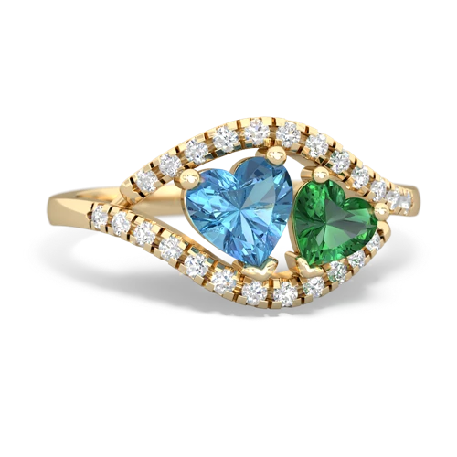 blue topaz-lab emerald mother child ring