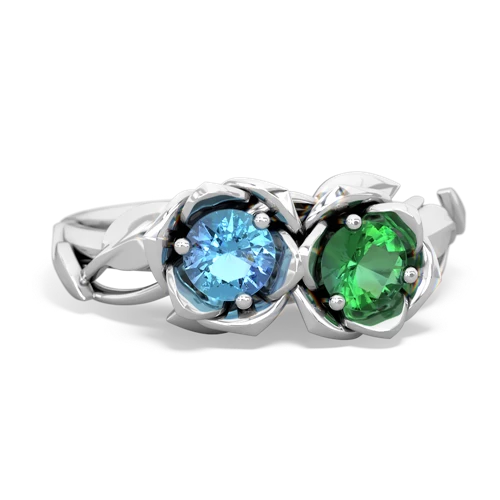 blue topaz-lab emerald roses ring