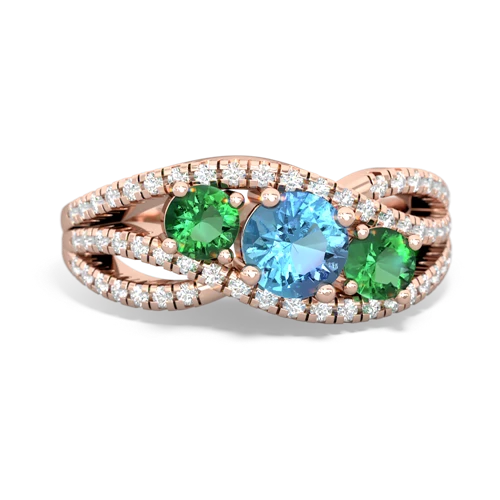 blue topaz-lab emerald three stone pave ring