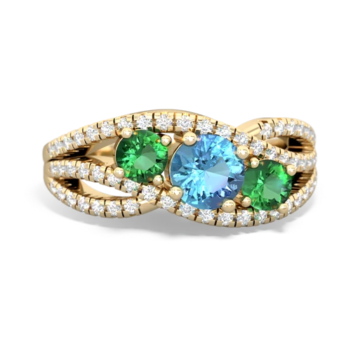 blue topaz-lab emerald three stone pave ring